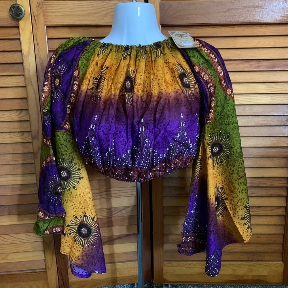 Y2K Off-Shoulder Women's Crop Top NWT Bohemian Festival Purple Gold NWT